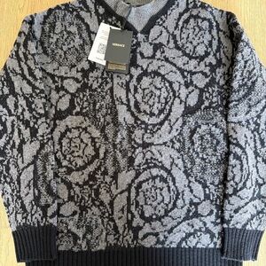 Versace Barocco Print Wool Knit Sweater Black Size 44 1013400 NWT $1225
